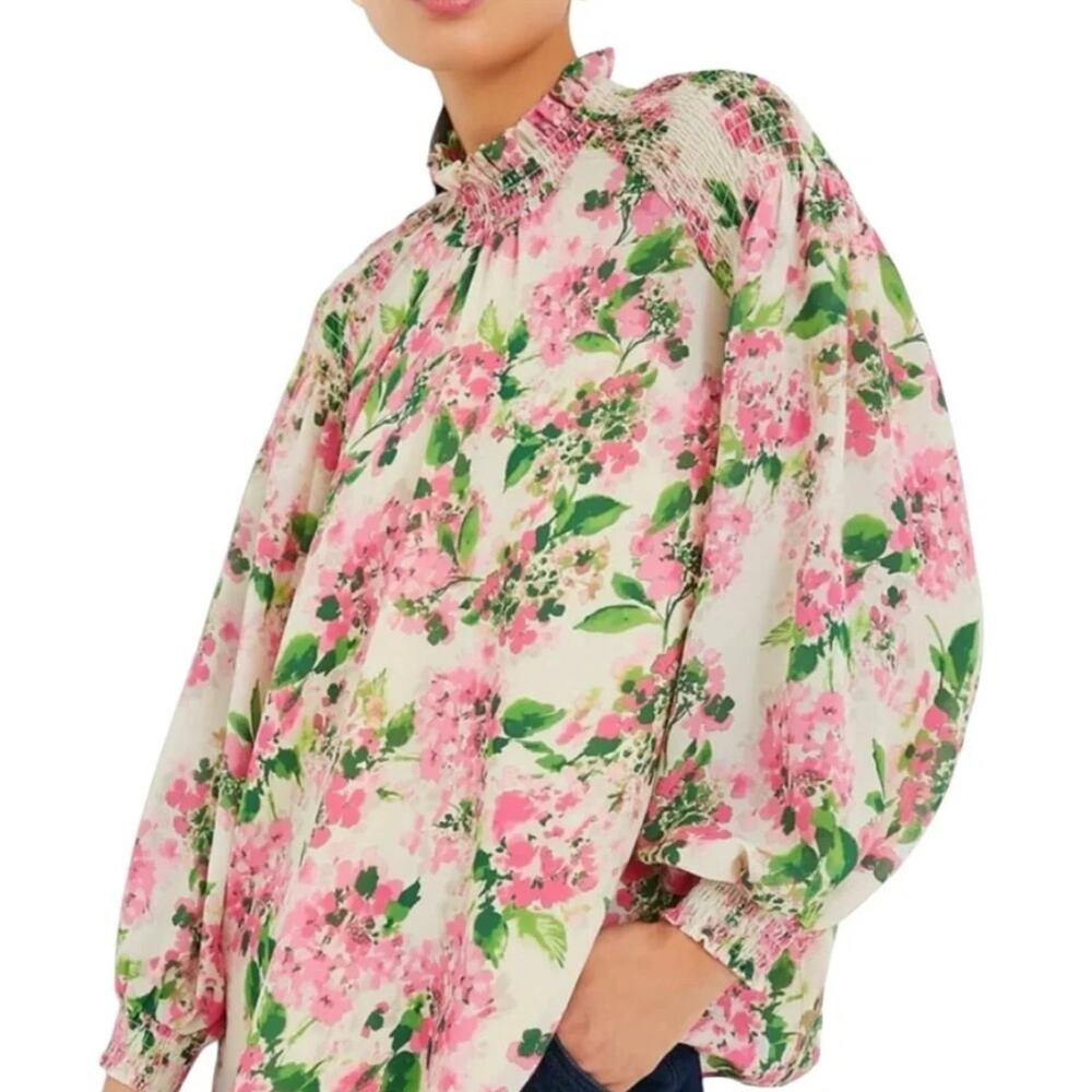 Tuckernuck Gossamer Pink Hydrangea Lydia Blouse Womens XL Pink Green Flowy Vacay - Picture 4 of 11